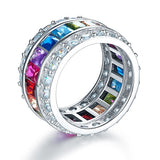 Multi-Color Simulated Topaz Band Wedding Anniversary 925 Sterling Silver Ring XFR8241