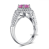 Double Halo 925 Sterling Silver Wedding Engagement Ring 1.25 Ct Fancy Pink Created Diamond Promise Anniversary XFR8252