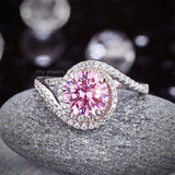 Twist Curl 925 Sterling Silver Wedding Engagement Ring 2 Ct Fancy Pink Created Diamond Promise Anniversary XFR8260