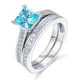 1.5 Carat Princess Cut 2-Pc Fancy Blue Simulated Diamond 925 Sterling Silver Wedding Engagement Ring Set XFR8196S