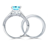 1.5 Carat Princess Cut 2-Pc Fancy Blue Simulated Diamond 925 Sterling Silver Wedding Engagement Ring Set XFR8196S
