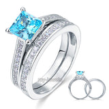 1.5 Carat Princess Cut 2-Pc Fancy Blue Simulated Diamond 925 Sterling Silver Wedding Engagement Ring Set XFR8196S