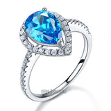 Sterling 925 Silver Wedding Engagement Ring Pear Blue Created Diamond Jewelry XFR8202