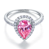 Sterling 925 Silver Wedding Engagement Ring Pear Fancy Pink Created Diamond Jewelry XFR8203