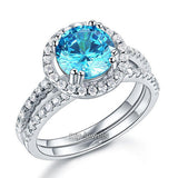 925 Sterling Silver Wedding Engagement Halo Ring Set 2 Carat Blue Created Diamond Wedding Jewelry XFR8219