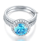 925 Sterling Silver Wedding Engagement Halo Ring Set 2 Carat Blue Created Diamond Wedding Jewelry XFR8219
