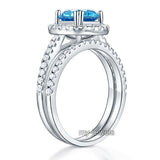 925 Sterling Silver Wedding Engagement Halo Ring Set 2 Carat Blue Created Diamond Wedding Jewelry XFR8219