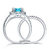 925 Sterling Silver Wedding Engagement Halo Ring Set 2 Carat Blue Created Diamond Wedding Jewelry XFR8219