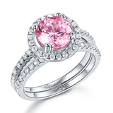 925 Sterling Silver Wedding Engagement Halo Ring Set 2 Carat Pink Created Diamond Wedding Jewelry XFR8220