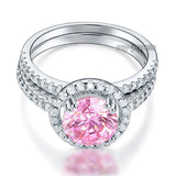 925 Sterling Silver Wedding Engagement Halo Ring Set 2 Carat Pink Created Diamond Wedding Jewelry XFR8220