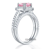 925 Sterling Silver Wedding Engagement Halo Ring Set 2 Carat Pink Created Diamond Wedding Jewelry XFR8220