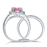 925 Sterling Silver Wedding Engagement Halo Ring Set 2 Carat Pink Created Diamond Wedding Jewelry XFR8220