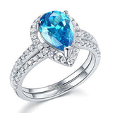 Sterling 925 Silver Bridal Wedding Engagement Ring Set 2 Carat Pear Fancy Blue Created Diamond Jewelry XFR8222