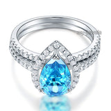 Sterling 925 Silver Bridal Wedding Engagement Ring Set 2 Carat Pear Fancy Blue Created Diamond Jewelry XFR8222