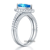 Sterling 925 Silver Bridal Wedding Engagement Ring Set 2 Carat Pear Fancy Blue Created Diamond Jewelry XFR8222
