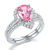 Sterling 925 Silver Bridal Wedding Engagement Ring Set 2 Carat Pear Fancy Pink Created Diamond Jewelry XFR8223