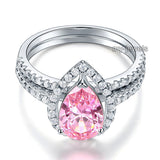 Sterling 925 Silver Bridal Wedding Engagement Ring Set 2 Carat Pear Fancy Pink Created Diamond Jewelry XFR8223