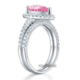 Sterling 925 Silver Bridal Wedding Engagement Ring Set 2 Carat Pear Fancy Pink Created Diamond Jewelry XFR8223