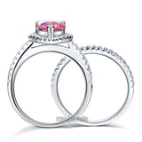 Sterling 925 Silver Bridal Wedding Engagement Ring Set 2 Carat Pear Fancy Pink Created Diamond Jewelry XFR8223