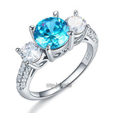 925 Sterling Silver 3-Stone Bridal Ring 2 Carat Created Blue Diamond Vintage Style Jewelry XFR8226