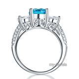 925 Sterling Silver 3-Stone Bridal Ring 2 Carat Created Blue Diamond Vintage Style Jewelry XFR8226