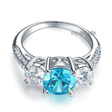 925 Sterling Silver 3-Stone Bridal Ring 2 Carat Created Blue Diamond Vintage Style Jewelry XFR8226