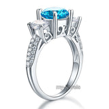 925 Sterling Silver 3-Stone Bridal Ring 2 Carat Created Blue Diamond Vintage Style Jewelry XFR8226