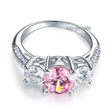 925 Sterling Silver 3-Stone Wedding Ring 2 Carat Fancy Pink Created Diamond Jewelry Vintage Style XFR8227