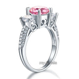 925 Sterling Silver 3-Stone Wedding Ring 2 Carat Fancy Pink Created Diamond Jewelry Vintage Style XFR8227